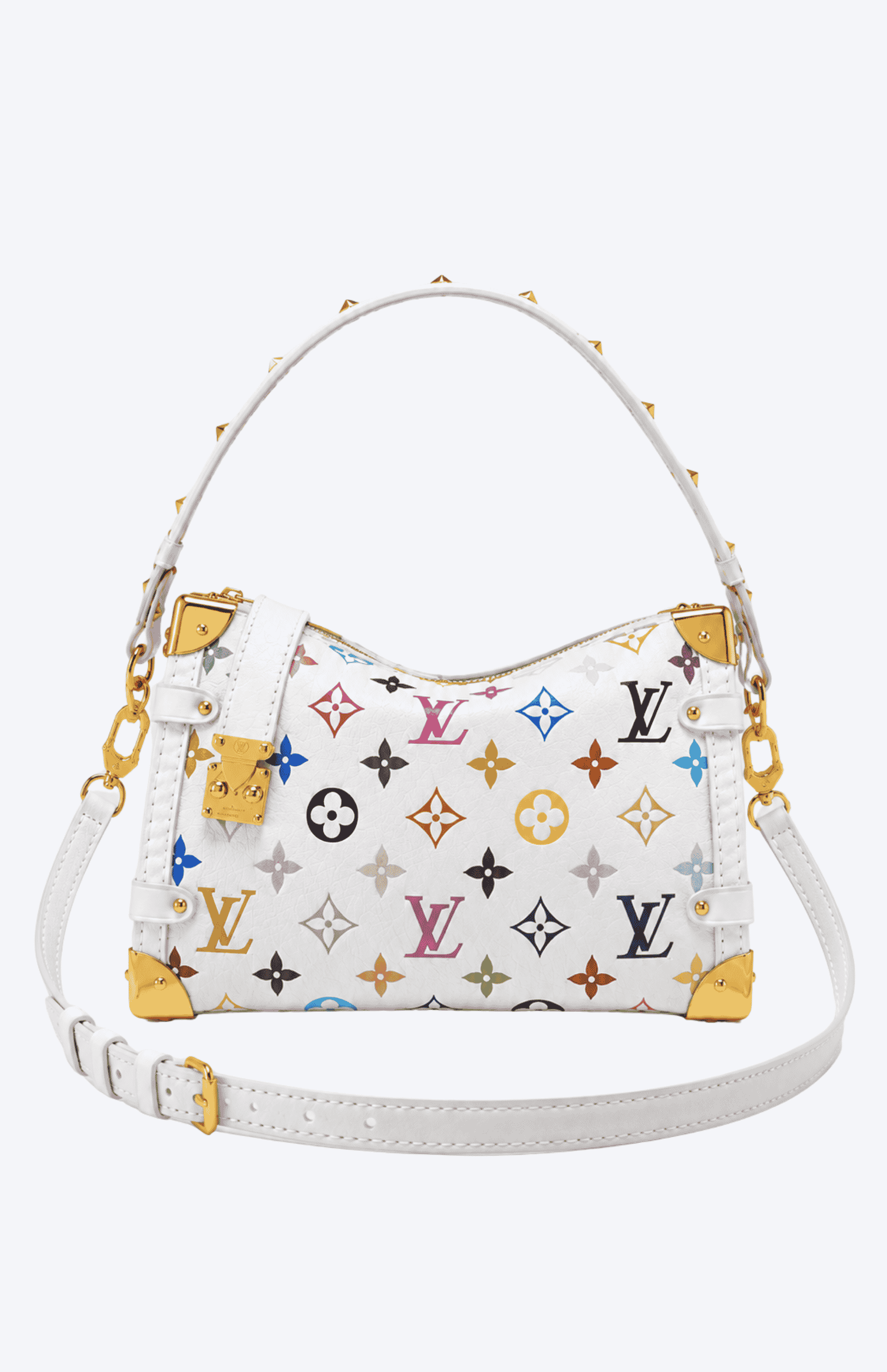 LV x TM Cowhide Monogram Multicolor Side Trunk MM White front view