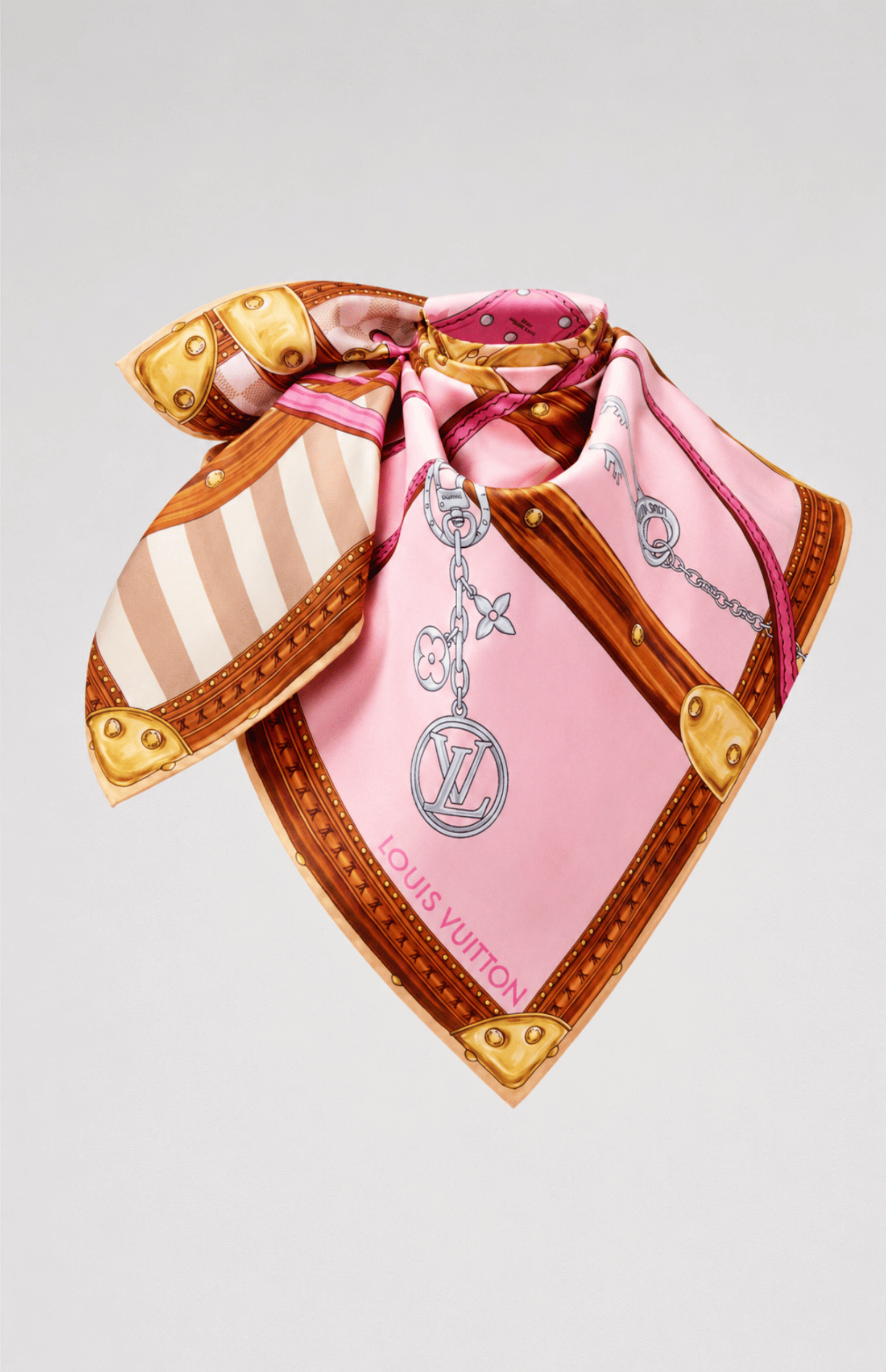 Strap And Trunk Square 90 Light Pink scarf styled in decorative knot