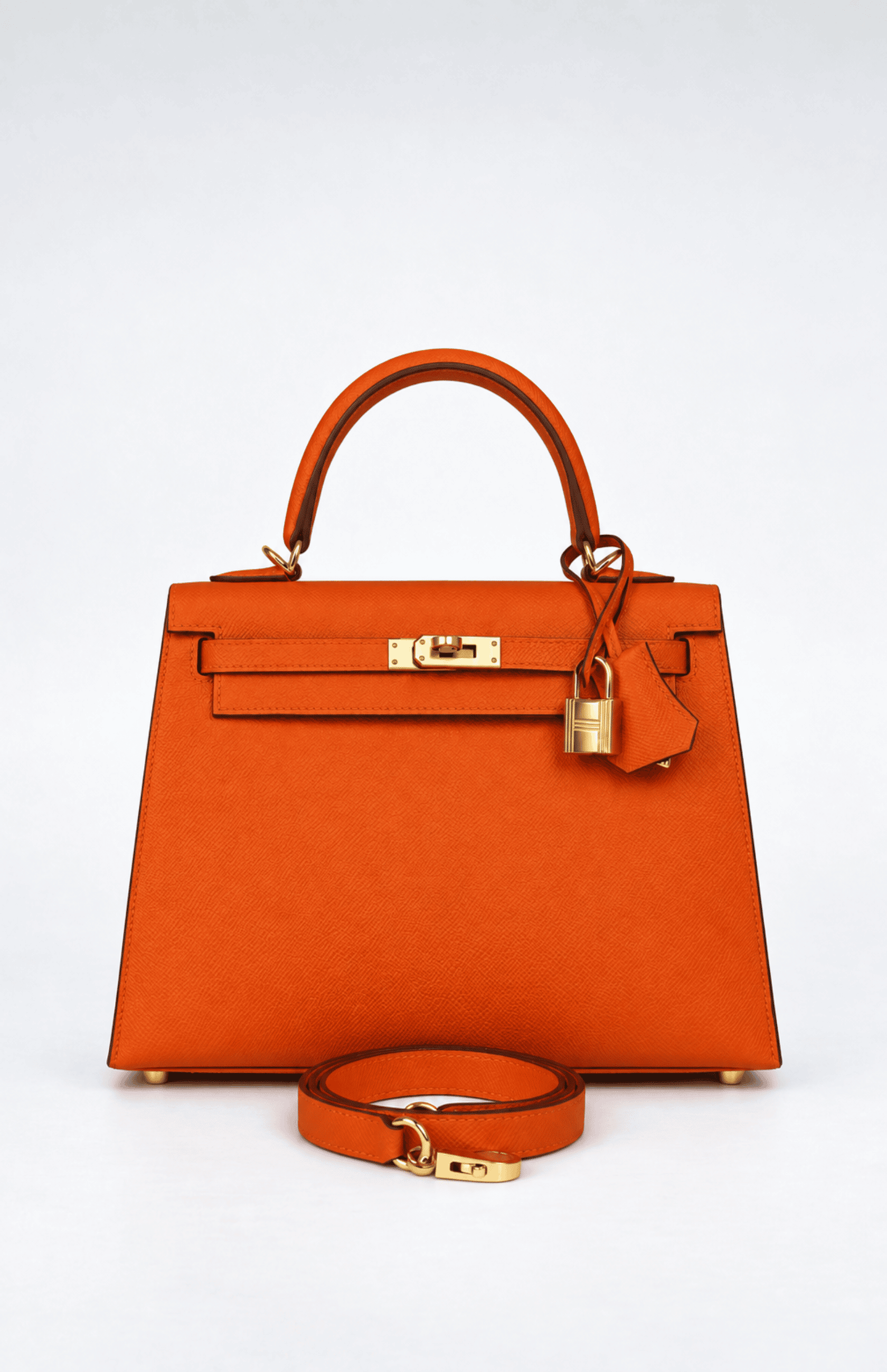 Hermès Orange Kelly 25 Handbag with gold charm chain and gold-tone hardware