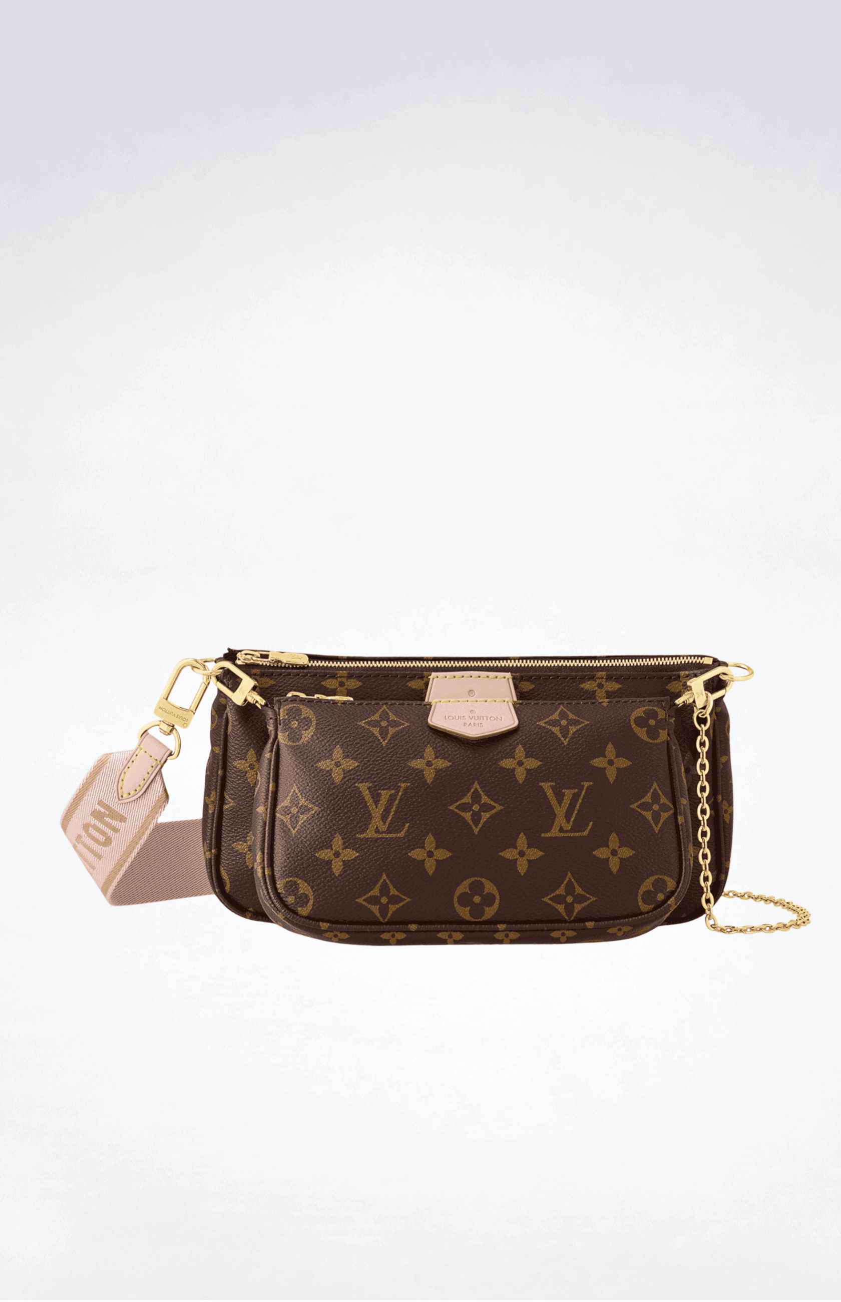 Louis Vuitton Multi Pochette Accessoires Monogram crossbody bag with Jacquard strap and gold chain