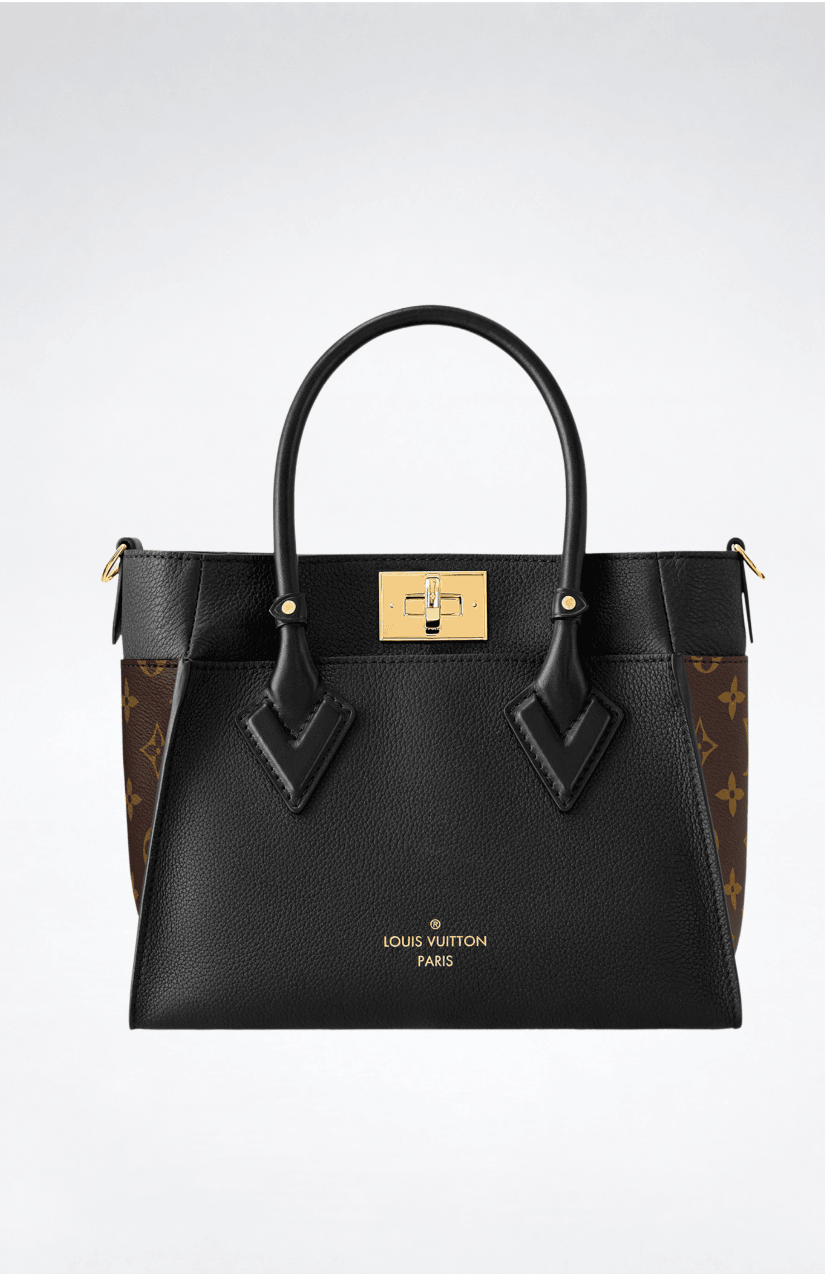 Louis Vuitton On My Side PM black calf leather and Monogram canvas tote