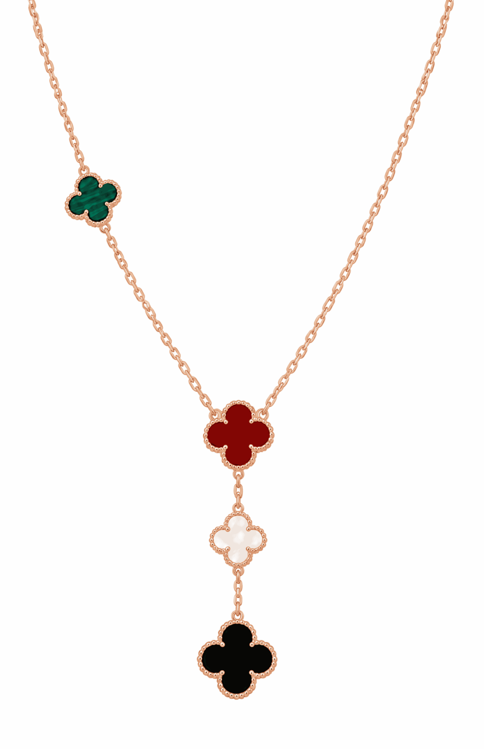 Multicolor Alhambra Y-Necklace by Van Cleef & Arpels with green red white and black motifs